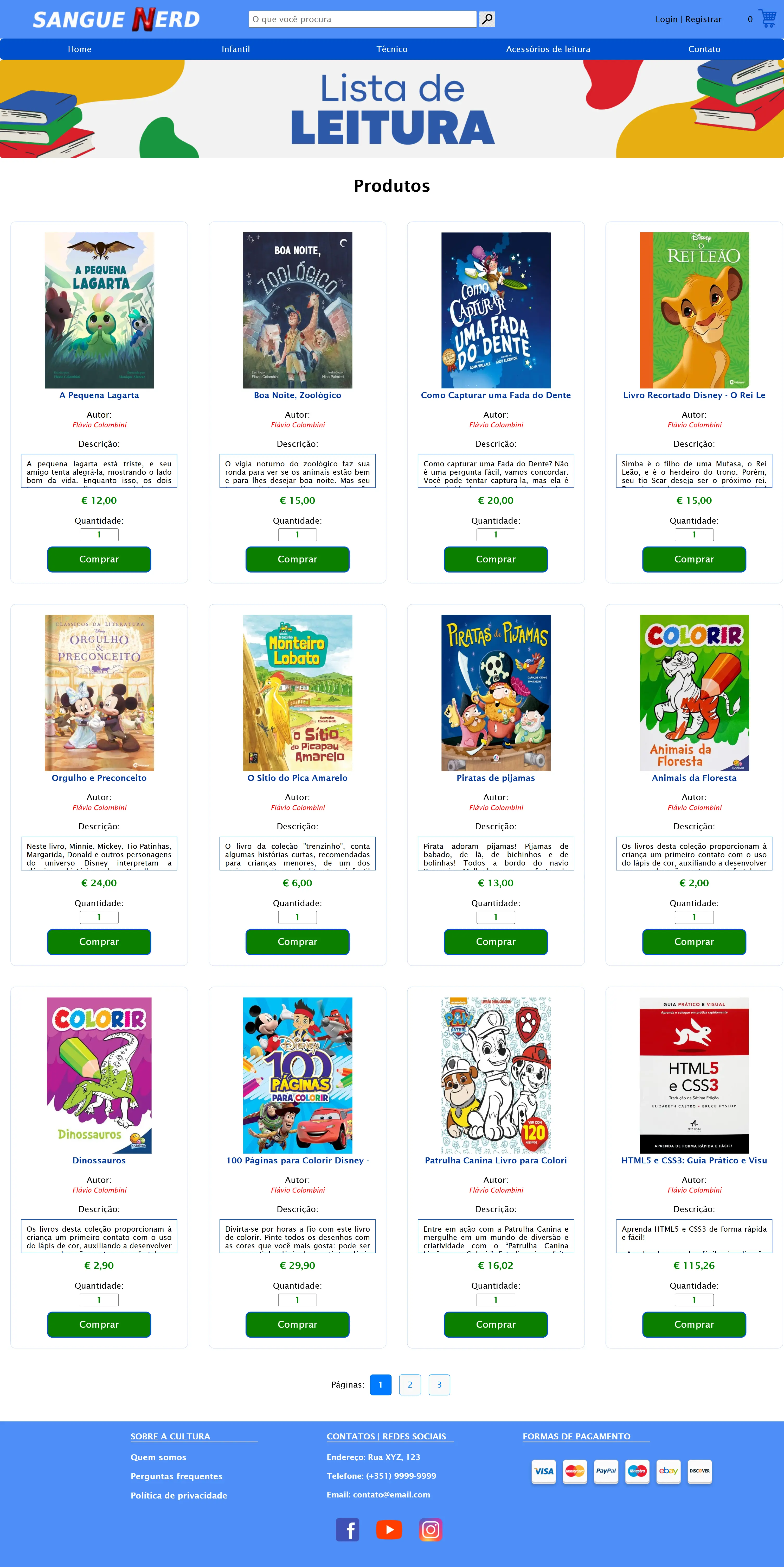 Modelo de site pronto para livraria, desenvolvido pela Sangue Nerd